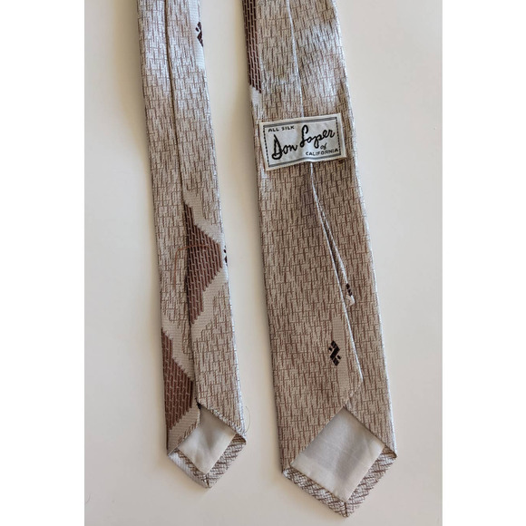 Vintage 70's Silk Skinny Tie by Don Loper California, Brown Beige Abstract Print - Picture 5 of 10